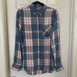 Woolrich women’s pink blue plaid button down shirt medium
